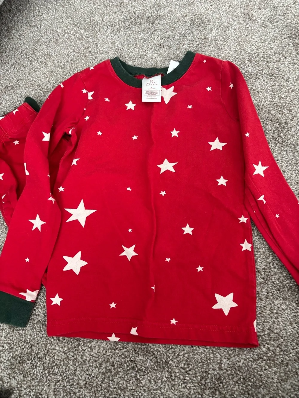 Rachel Parcell Red Star Print Kids Pajama Set with Dark Green Trim